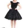 Black Flocked Evening Swing Dress
