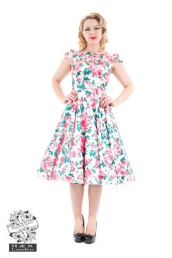 Bright Pink Rose Floral Swing Dress