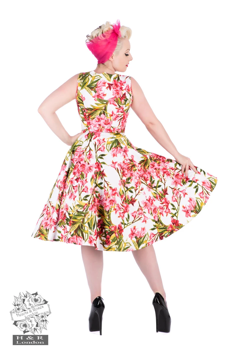 50s Pink Maureen Floral Swing Dress In White 2 50s Pink Maureen Floral Swing Dress In White - Image 2