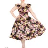 Black Floral Vintage 50s Prom Swing Flared Dress