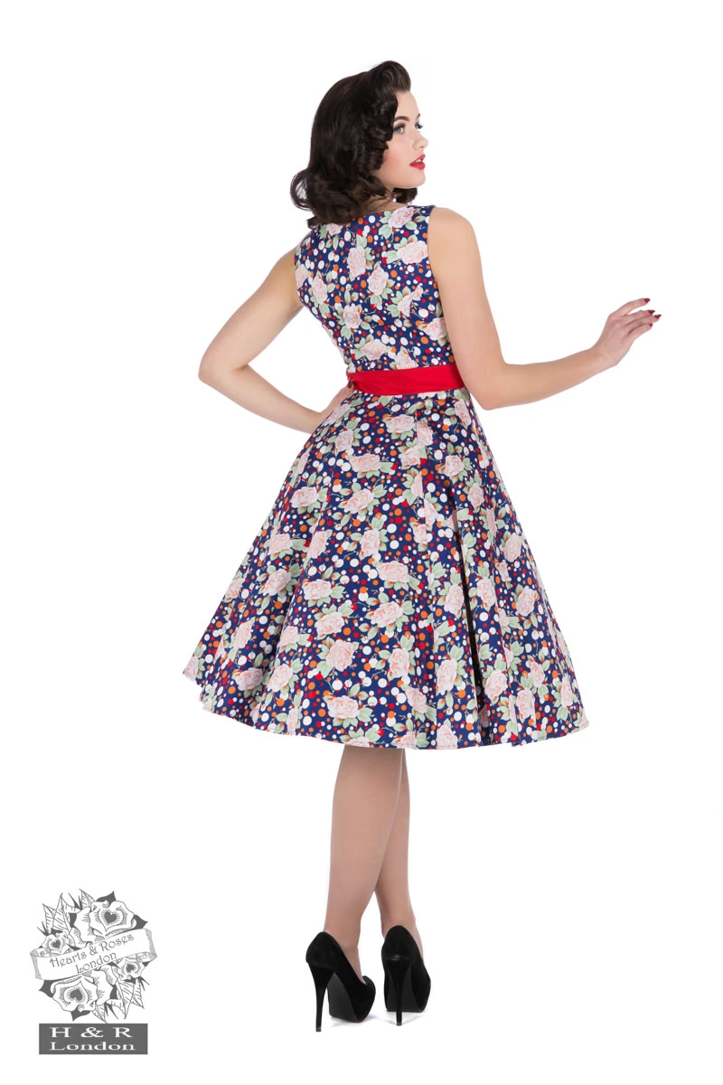 Navy Dot Floral Sleeveless Swing Dress 2 Navy Dot Floral Sleeveless Swing Dress - Image 2