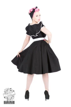 50s Black Flute Collar Dress -EliteCloset Sales Store 14364475489077 Black20White20Plain20Long20Dress 2