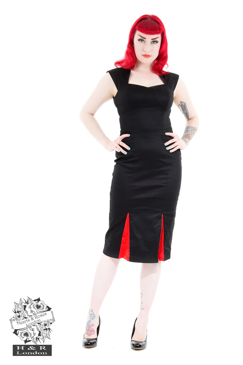 Black Red Pleats Pencil Dress 1 Black Red Pleats Pencil Dress