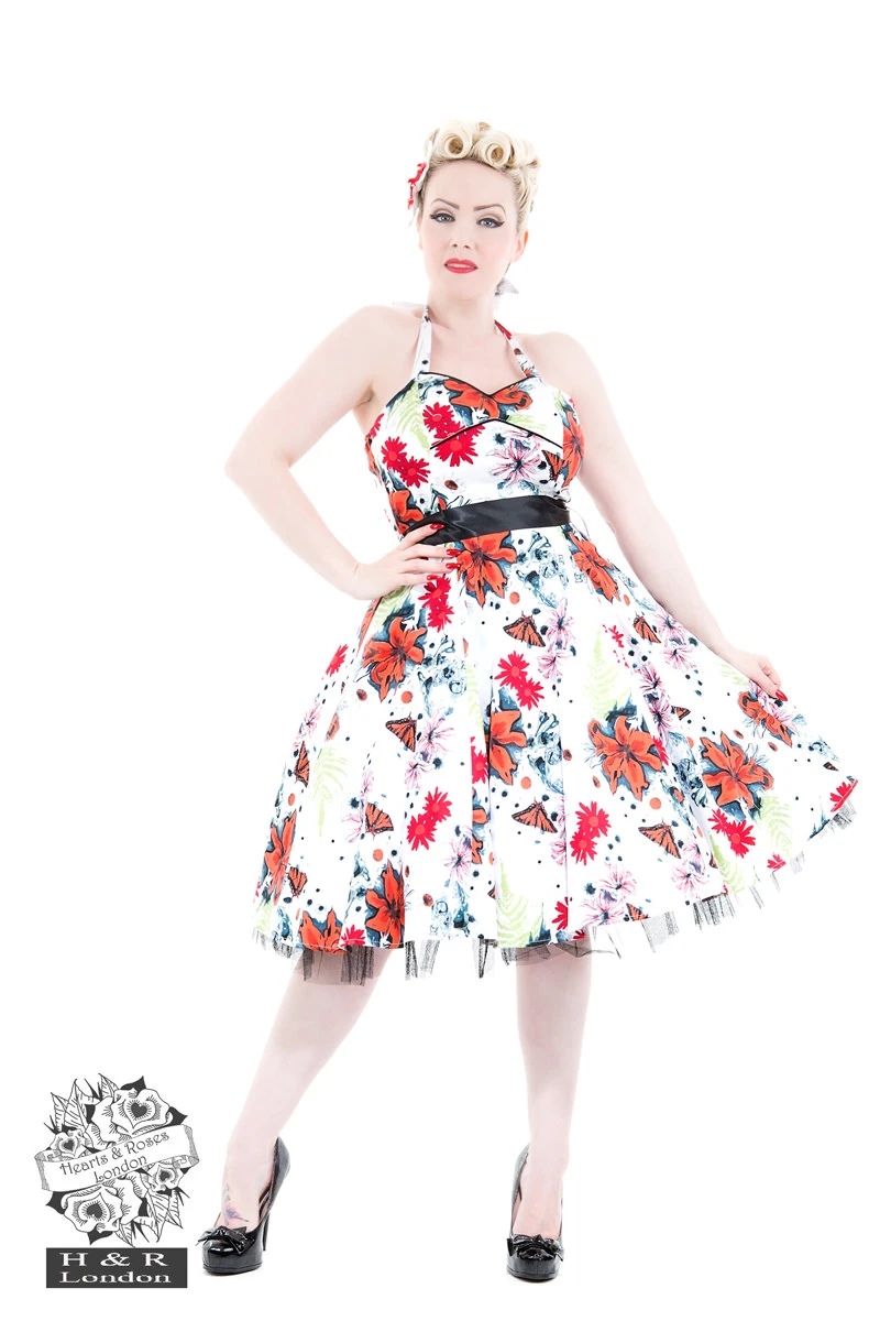 Neon Orange Floral Halter Dress 1 Neon Orange Floral Halter Dress