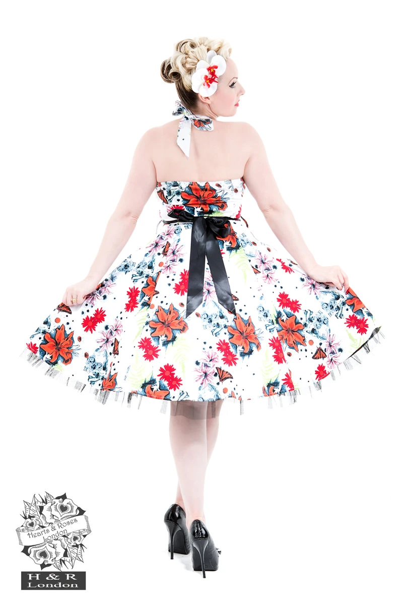 Neon Orange Floral Halter Dress 2 Neon Orange Floral Halter Dress - Image 2