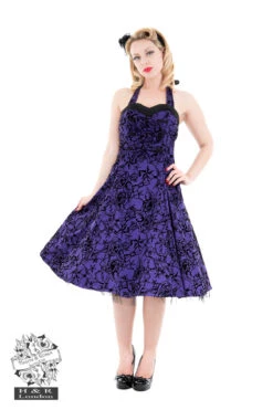 Purple Taffeta Flocked Halter Dress