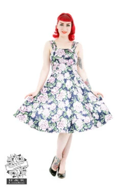 Navy Pink Peony Floral Lilac Swing Dress