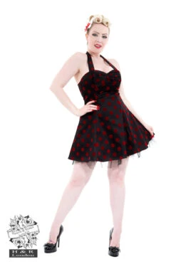 Black Red Flocked Dot Dress