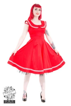 Red Sailor Dress With Round Collar