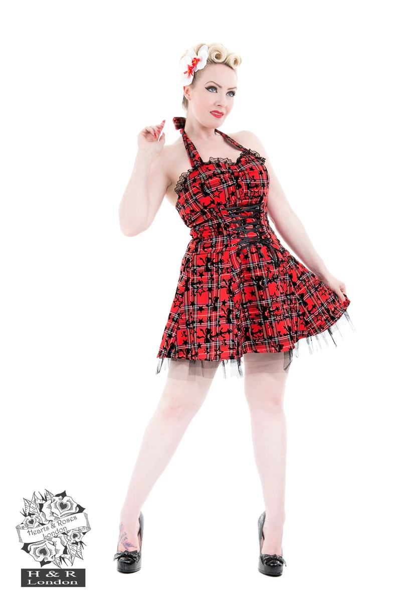 Kiara Red Flocked Tartan Dress 1 Kiara Red Flocked Tartan Dress
