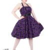 Kiara Purple Tartan Flocked Halterneck Dress