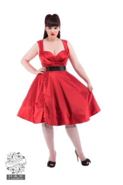 Red Satin 50s Prom Swing Dress -EliteCloset Sales Store 14816288936842 Red20Plus 1