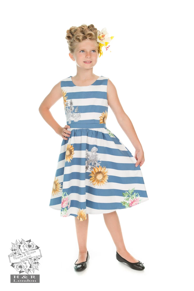 Blue Striped Skyscraper Sunflower Dress 1 Blue Striped Skyscraper Sunflower Dress