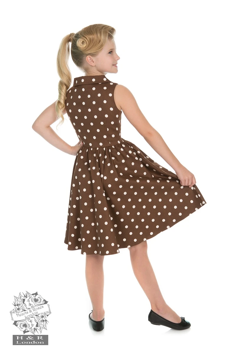 Girls Ravishing Chocolate Polka Dot Swing Dress 2 Girls Ravishing Chocolate Polka Dot Swing Dress - Image 2