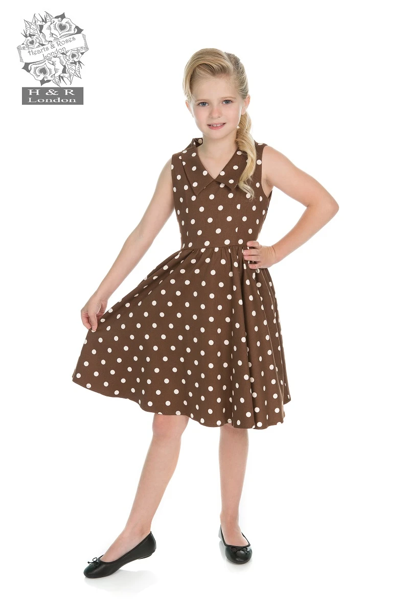 Girls Ravishing Chocolate Polka Dot Swing Dress 1 Girls Ravishing Chocolate Polka Dot Swing Dress