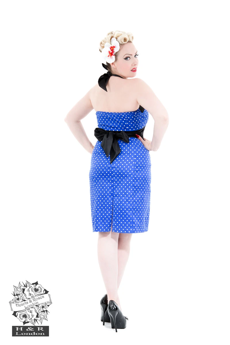 Blue White Polka Dot 40S Pencil Dress 2 Blue White Polka Dot 40S Pencil Dress - Image 2