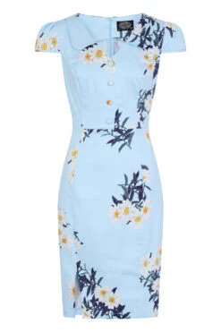Vintage Blue Daisy Wiggle Dress -EliteCloset Sales Store 15488405955750201