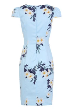 Vintage Blue Daisy Wiggle Dress -EliteCloset Sales Store 15488405955750203