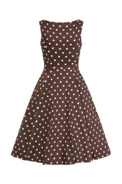Cindy Polka Dot Swing Dress In Chocolate Brown -EliteCloset Sales Store 15500744274322203