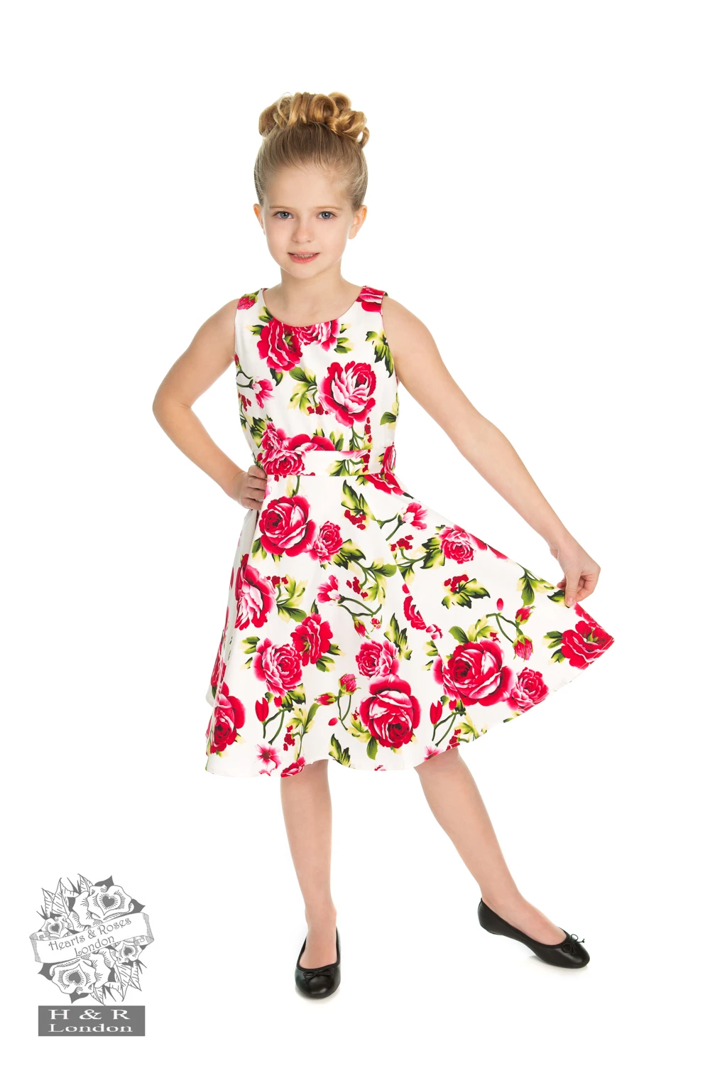 Girls Sweet Rose Swing Dress 1 Girls Sweet Rose Swing Dress