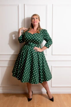 Kylie Green Polka Dot Swing Dress In Plus Size