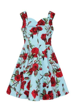 50s Ditsy Rose Floral Summer Dress In Blue -EliteCloset Sales Store 16764577954135201