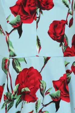 50s Ditsy Rose Floral Summer Dress In Blue -EliteCloset Sales Store 16764577954135202