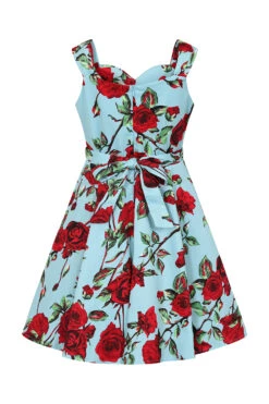 50s Ditsy Rose Floral Summer Dress In Blue -EliteCloset Sales Store 16764577954135203