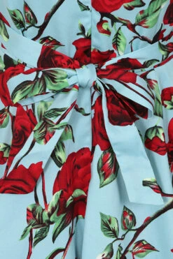 50s Ditsy Rose Floral Summer Dress In Blue -EliteCloset Sales Store 16764577954135204