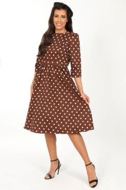 Milana Polka Dot Swing Dress In Brown